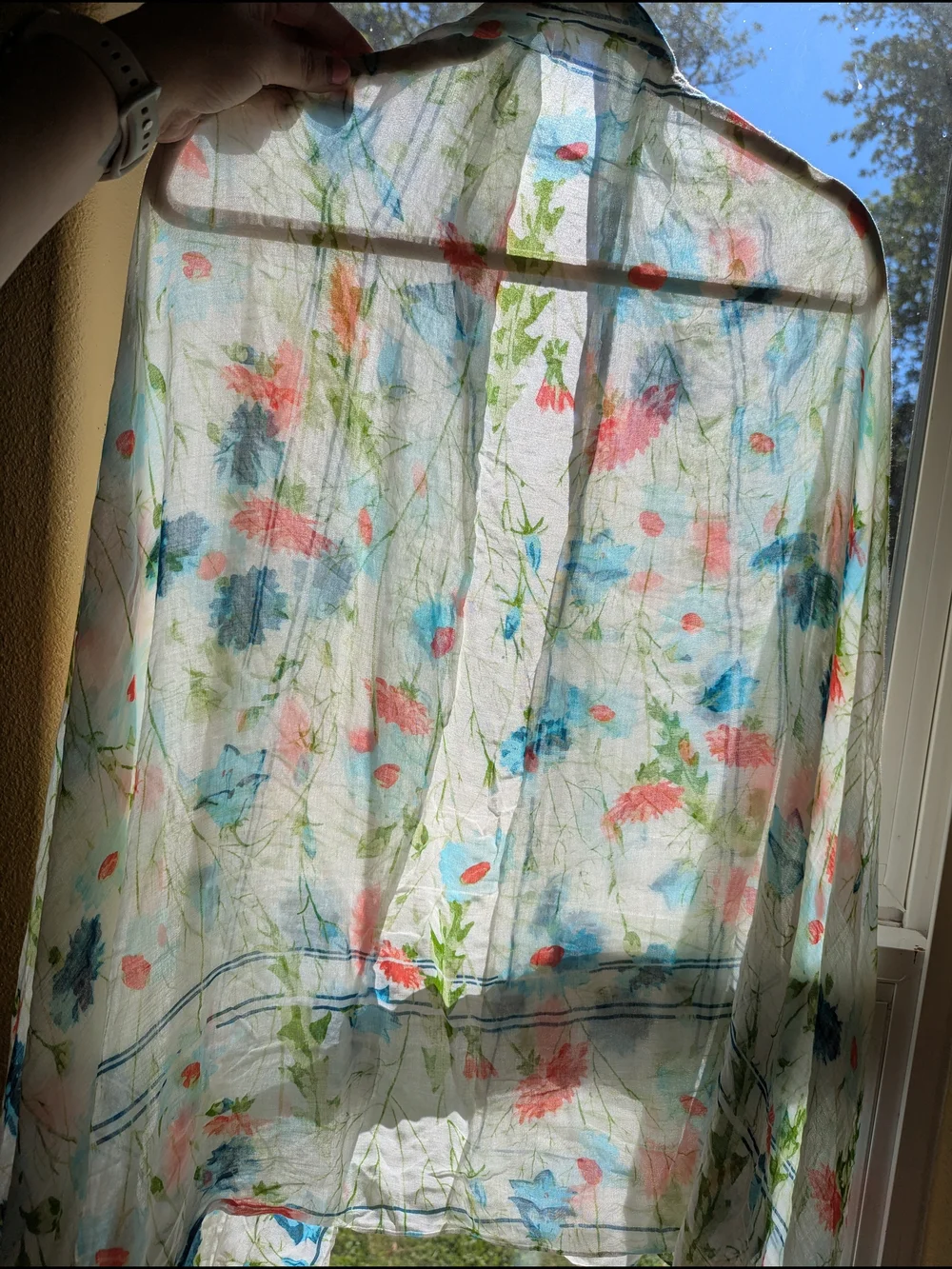 Ariat Lightweight White Floral Scarf/Wrap with Blue, Pink, and Green Accents